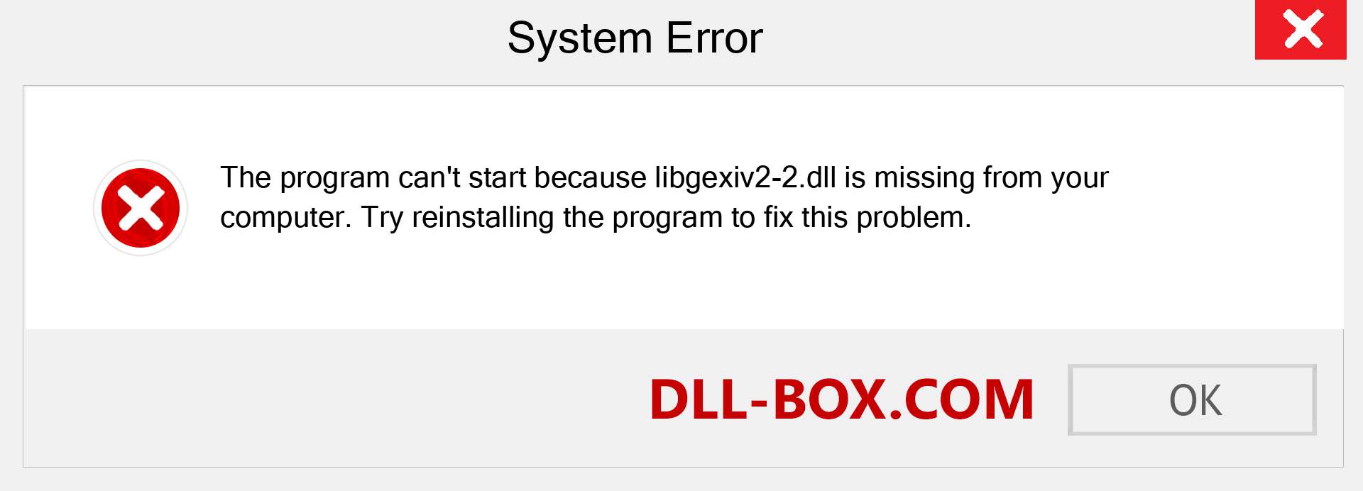  libgexiv2-2.dll file is missing?. Download for Windows 7, 8, 10 - Fix  libgexiv2-2 dll Missing Error on Windows, photos, images